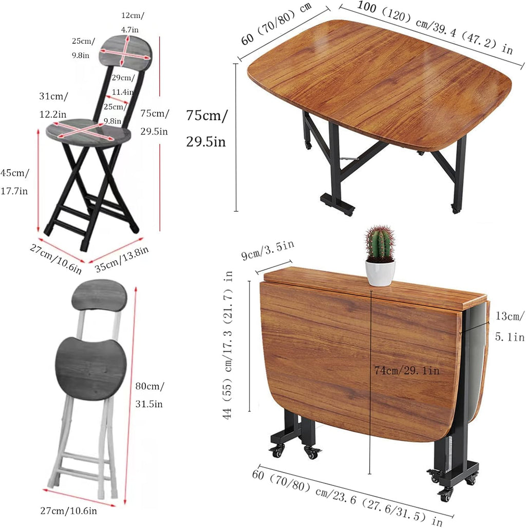 Butterfly Folding Dining Table Set with 4 Chairs and Wheels K379175