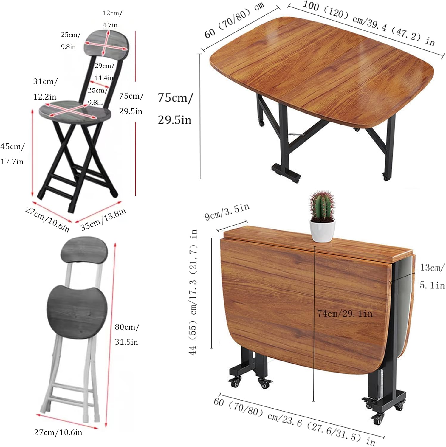 Butterfly Folding Dining Table Set with 4 Chairs and Wheels K379175