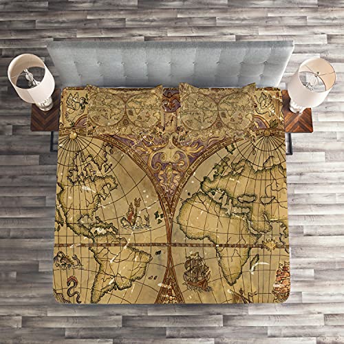 Ambesonne Vintage Queen Coverlet Set with 2 Pillow Shams, Tan and Caramel A924