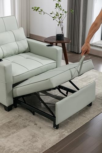 Sleeper Sofa Bed 3-in-1 Convertible Pull Out Couch with USB Ports and Cup Holders, Blue Tech Cloth M19216