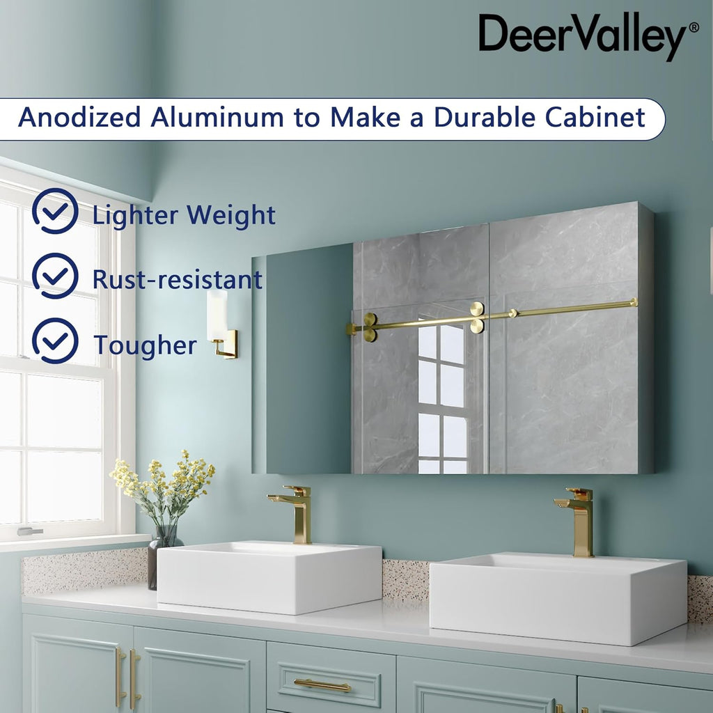 DeerValley 48 inch Aluminum 3 Door Frameless Wall Mount Medicine Cabinet with Mirror S776