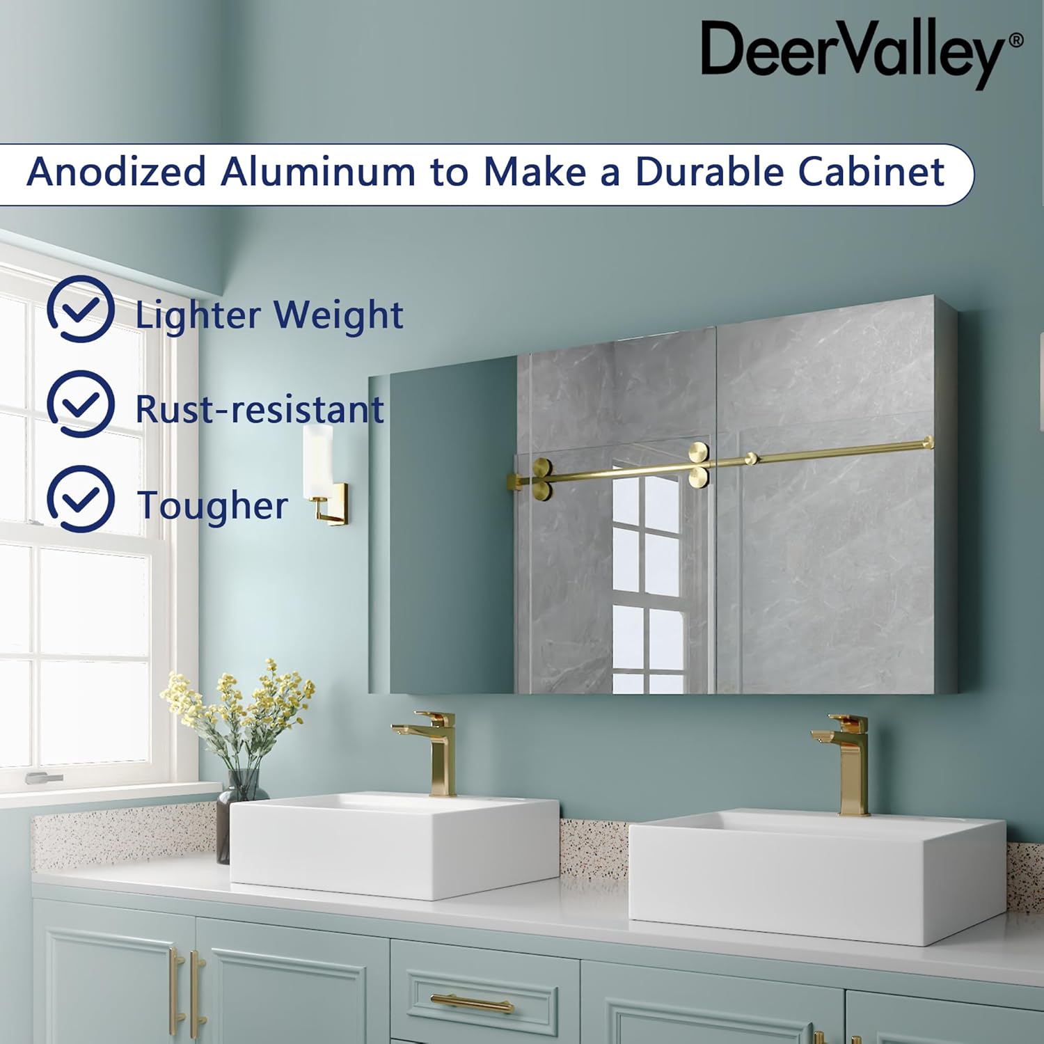 DeerValley 48 inch Aluminum 3 Door Frameless Wall Mount Medicine Cabinet with Mirror S776