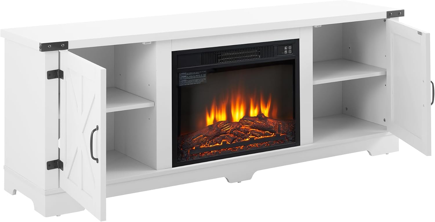 HOUAGI Modern Farmhouse Fireplace TV Stand for TVs Up to 70" White B251