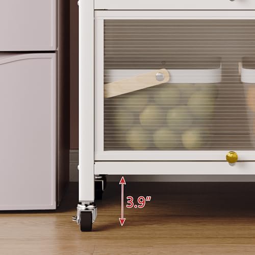 Kitchen Bakers Rack, Microwave Cart with Storage and Doors, White U2782