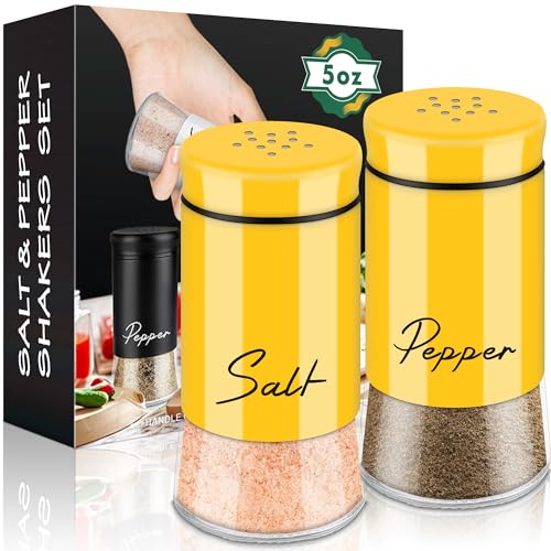 Gold Salt and Pepper Shakers Set, 5 oz Modern Farmhouse Kitchen Decor and Accessories for Restaurant, Wedding, Housewarming Gifts Refillable Design (Gold)