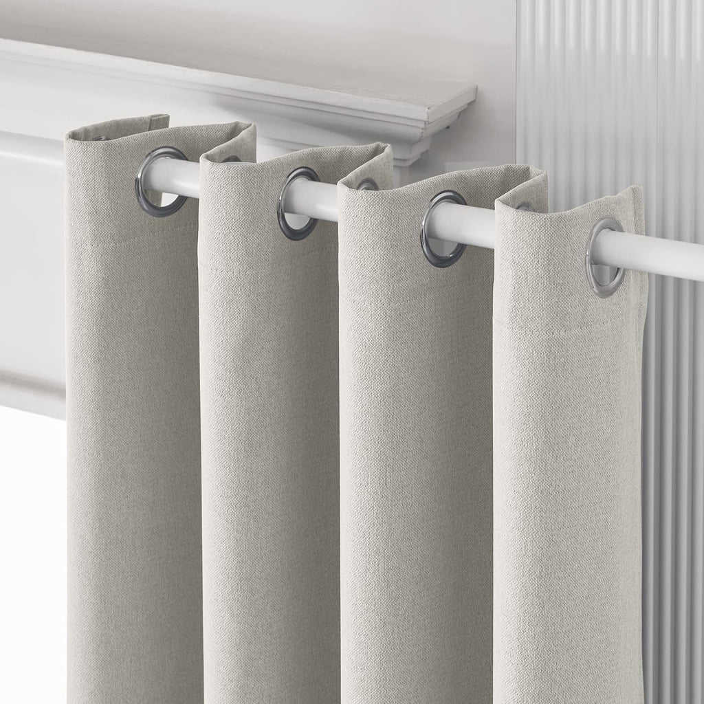 Faux Linen Total Blackout Extra Long Curtain, 2 Story for High Ceiling, Silver White, 1 Panel, 52 x 144 Inch G553