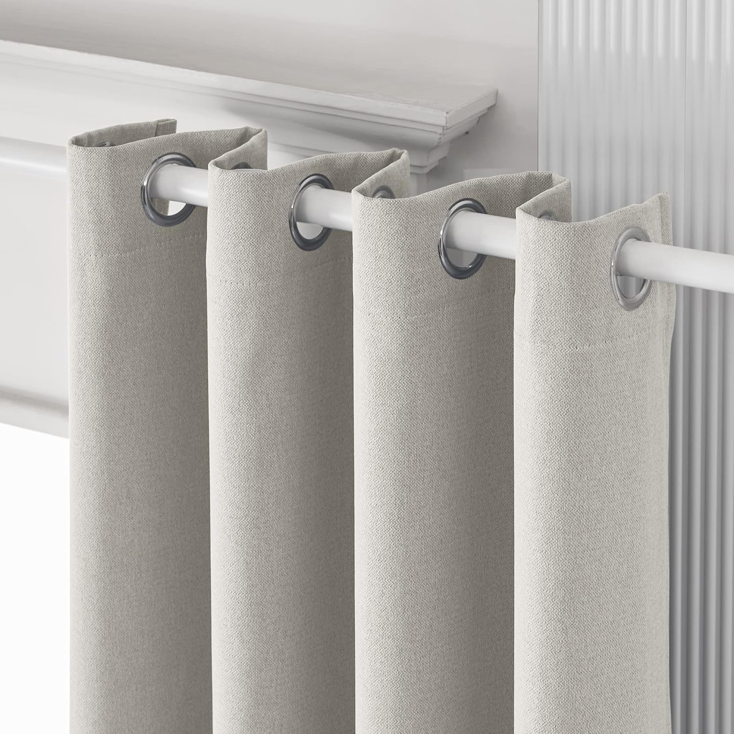 Faux Linen Total Blackout Extra Long Curtain, 2 Story for High Ceiling, Silver White, 1 Panel, 52 x 144 Inch G553