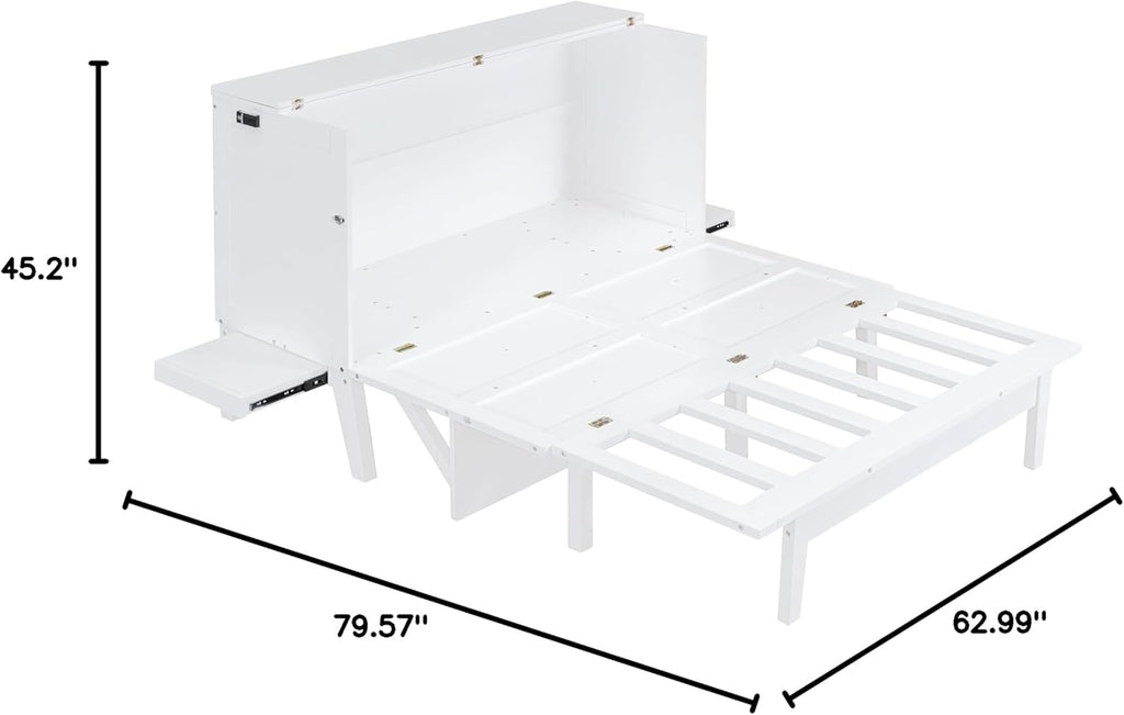 Queen Size Murphy Bed with USB Port & Removable Shelves, White X615961