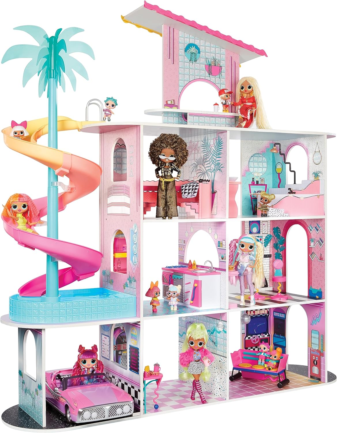 L.O.L. Surprise! OMG Fashion House Playset with 85+ Surprises, Real Wood, Pool & Slide O797