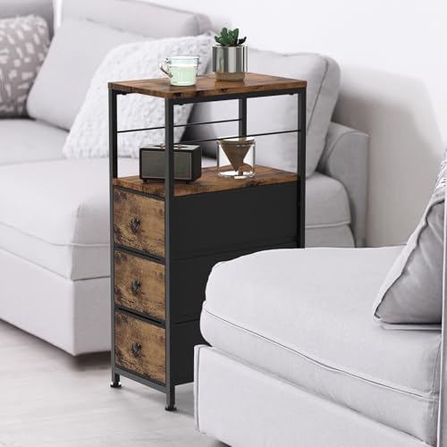 YBING Narrow Side Table with 3 Fabric Drawers, Black G2131