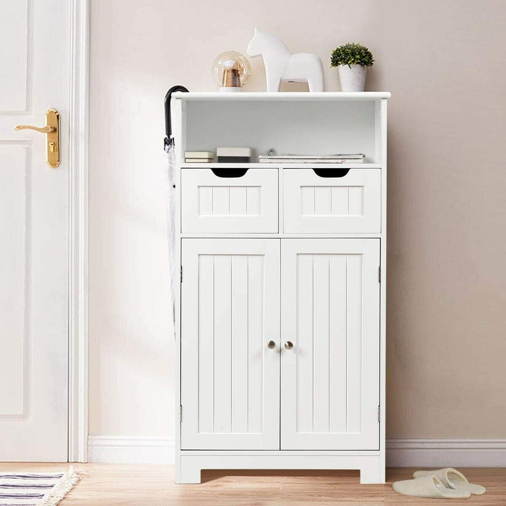 Freestanding Bathroom Floor Cabinet with 2 Drawers and 2 Doors White C559814