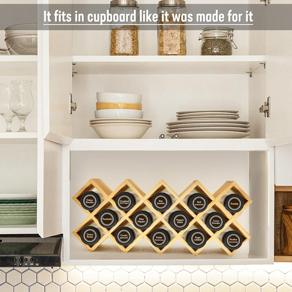 Bamboo Criss Cross Spice Rack Organizer for Cabinet, 18-Jar Tower, Jars Not Included I823