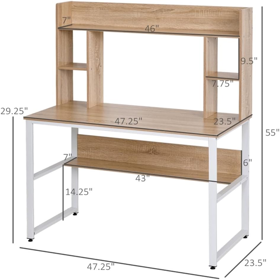 Computer Desk with Hutch, Home Office Desk with Bookshelf, 47.25" L x 23.5" W x 55" H M4610