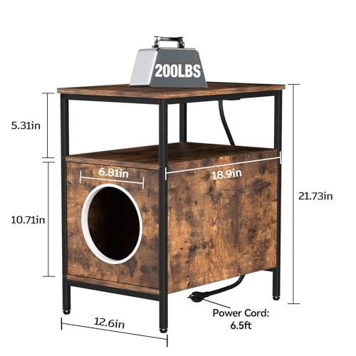 Wood Cat End Table with Charging Station for Living Room H7364