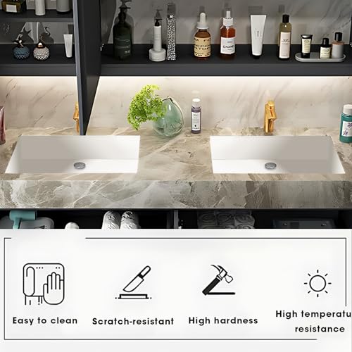 Double Bathroom Vanity Sink Set with Ceramic Basin Wall Mounted Cabinet Green Solid Wood (52IN) R69734