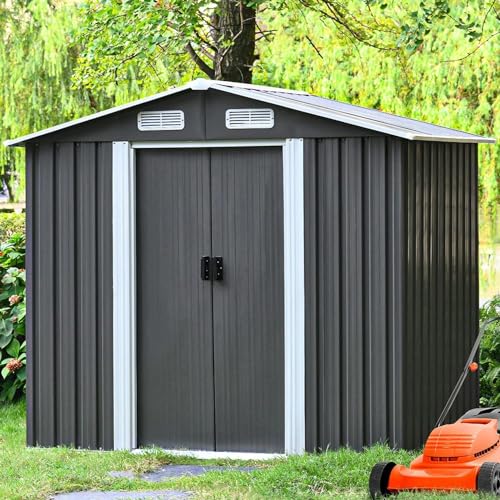 4ever2buy 8x6FT Outdoor Storage Shed with Sliding Door, Grey H555654