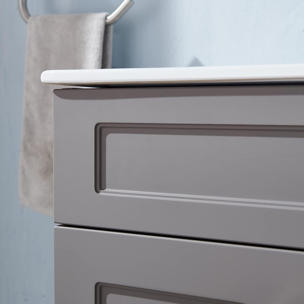24 Inch Bathroom Vanity with Sink, Gray Cabinet and White Ceramic Basin O59220