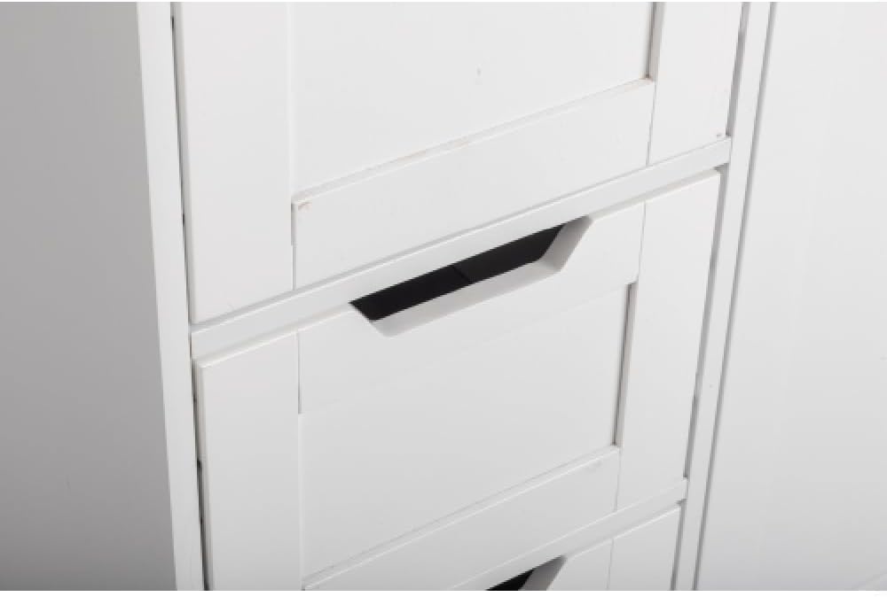 White Bathroom Storage Cabinet Freestanding with Doors and Drawers D9338