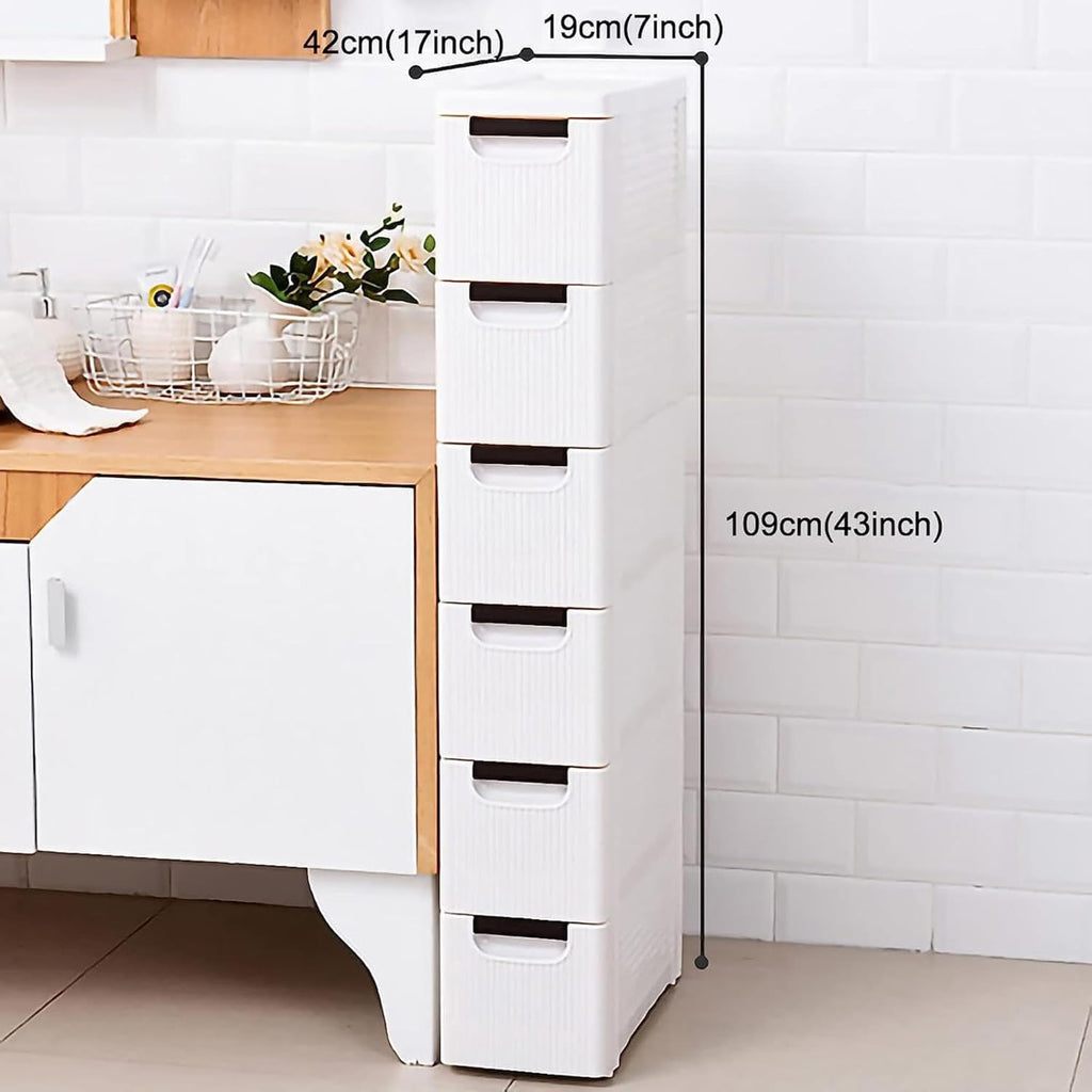 Narrow Storage Drawer Cart, Slim Bathroom Floor Cabinet with Wheels M3114