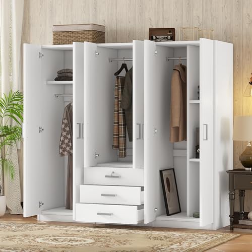 Large Wardrobe Closet 6 Doors with Drawers, Gray F431