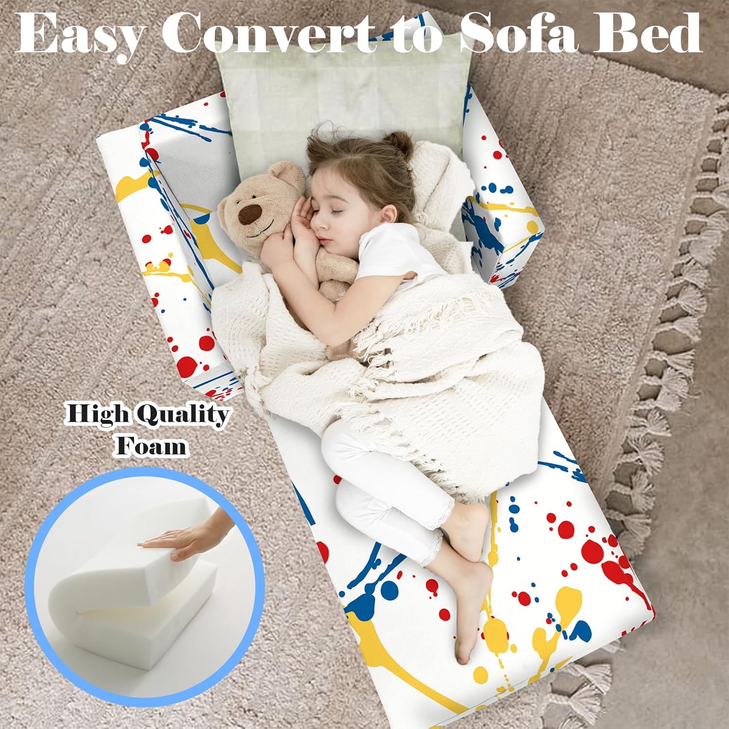 Kids Sofa Extra Wide Convertible 2-in-1 Lounger with Dinosaur Print W927
