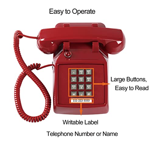 Traditional Red Landline Phone Retro Corded Desk Telephone L439
