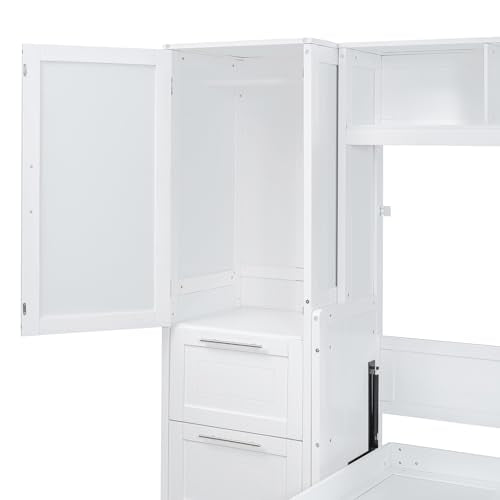 Merax Gray Murphy Bed Wall with Closet and Drawers, Queen T86584