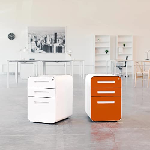 Laura Davidson Furniture Stockpile 3 Drawer Locking File Cabinet, White/Orange N581