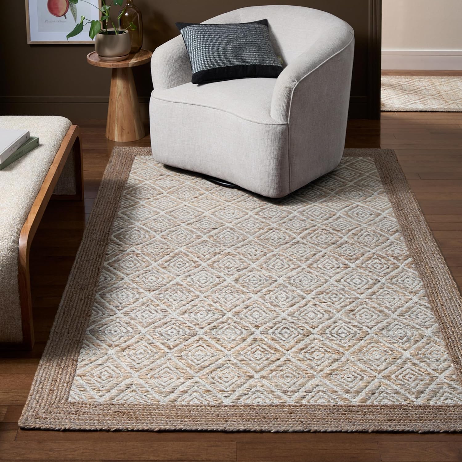 TOWN & COUNTRY TERRA Nalani Textured Diamond Hand-Knotted Jute Area Rug, Brown, 6'x9' Y381