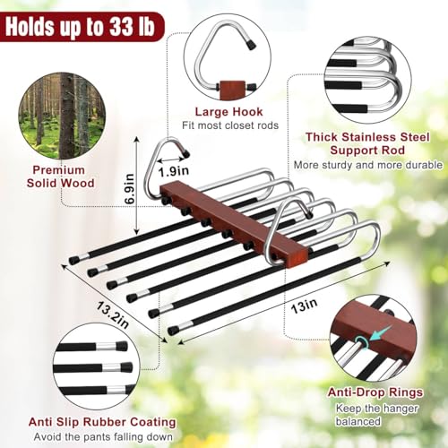 2 Pack Wooden Pants Hangers Space Saving, Pre-Assembled, Mahogany F610