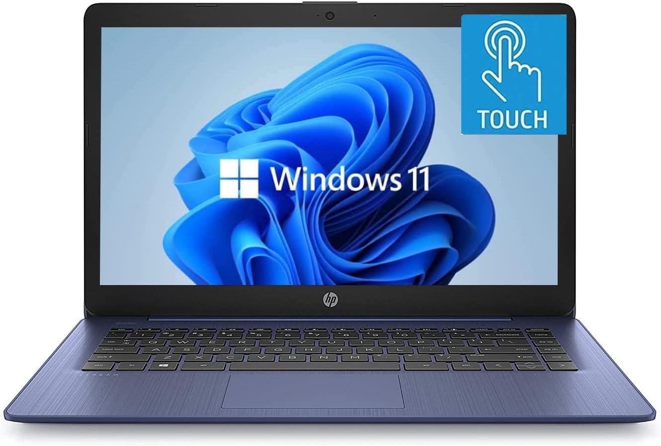 HP Newest 14" HD Touchscreen Laptop, Windows 11, Intel Celeron Quad-Core Processor Up to 2.60GHz, 4GB RAM, 64GB SSD, Webcam, Dale Blue (14-DQT - Renewed)