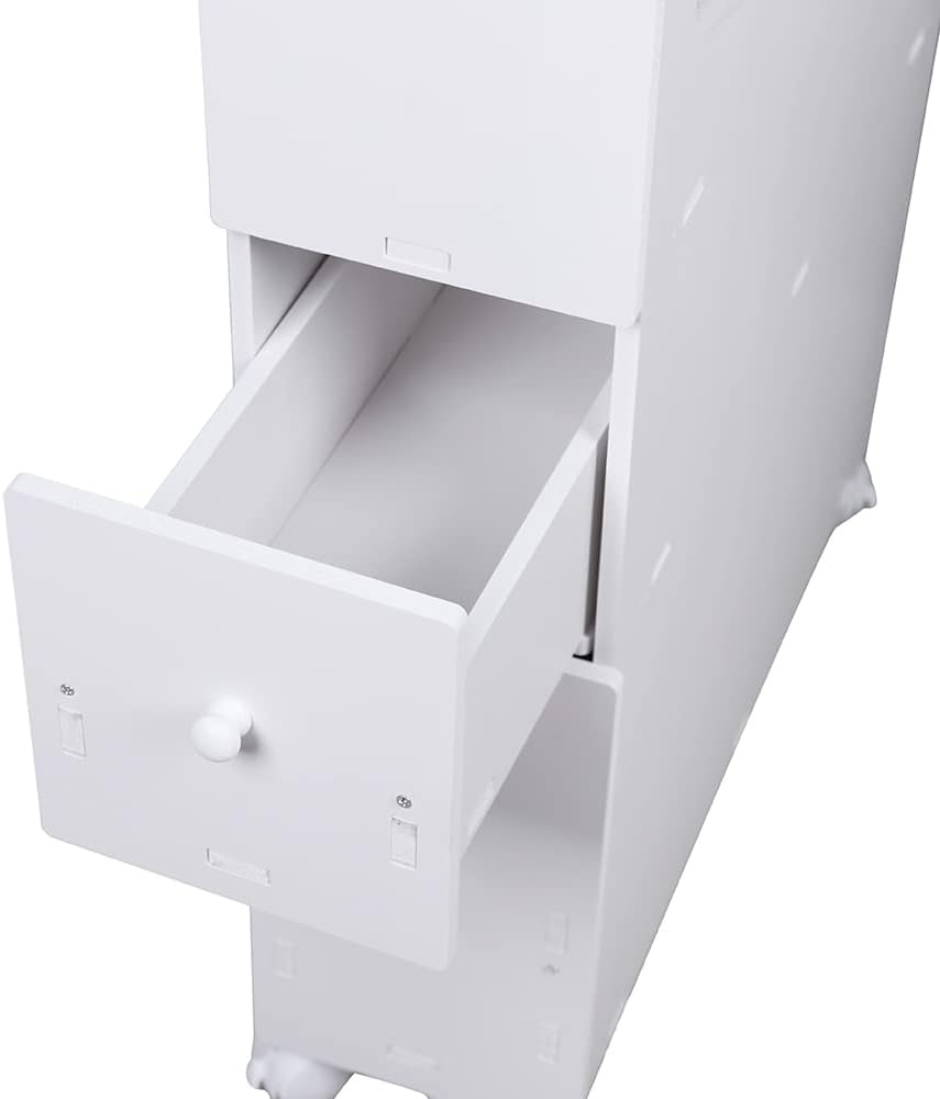 Rolling Narrow Bathroom Storage Cabinet, White J17971