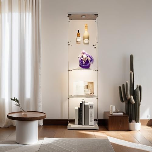 4-Tier Glass Display Cabinet with Metal Lock, 5mm Tempered Glass Curio Cabinet Collection Display Case, Floor Standing Glass Curio Cabinet Showcase,16.7" W x 14.3" D x 64.5" H