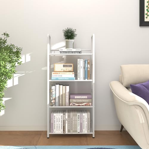 White 5 Tiers Tall Bookshelf Industrial Storage Narrow Bookcase I3706