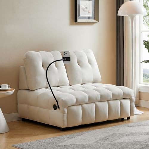 48" Convertible Sleeper Sofa Couch Bed, 3-in-1 Velvet Tufted, Grey N793378