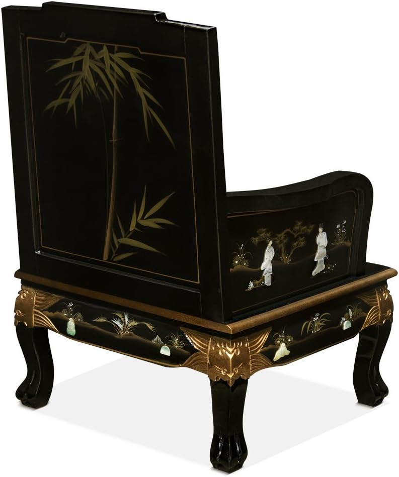 ChinaFurnitureOnline Wooden Asian Arm Chair Black Lacquer Chinoiserie D950496