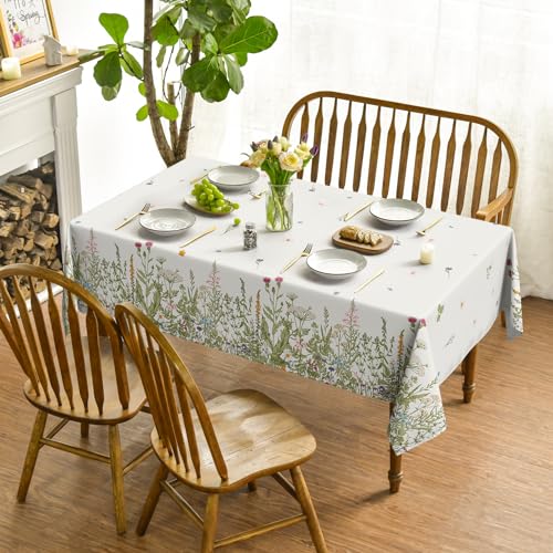 Horaldaily Spring Summer Tablecloth 60x84 Inch Rectangular, Wild Flowers Floral Table Cover C533