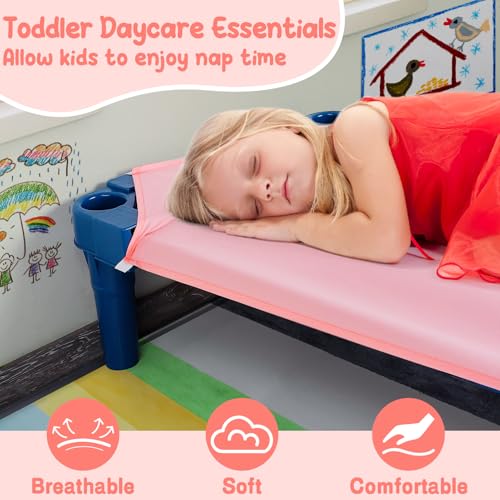 Cot Sheets for Daycare Standard Size - Soft Brushed Microfiber with Elastic Corner Strap, Pink F1059