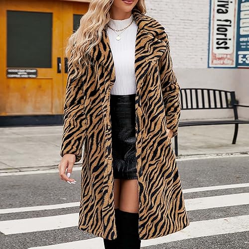 Women's Leopard Print Faux Fur Long Cardigan Jacket C975