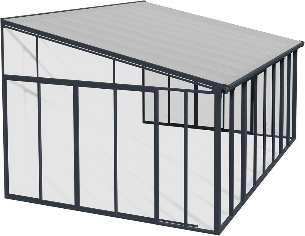 Palram - Canopia SanRemo 13x14 Enclosed Patio Cover with Screen Doors, Gray DIY Sunroom Kit Lean to Gazebo with Walls to Cover Patio Furniture, Deck, & Porch, UV Protected Polycarbonate Shelter