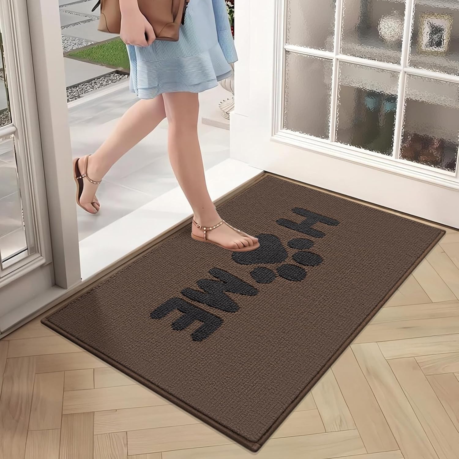 Door Mat Indoor, Welcome Front Door Mats Non Slip Entrance Mat, Absorbent Resist Dirt Entryway Rug, Inside Doormat Floor Mats for Home, Entrance, Entry, 20"x32", Brown