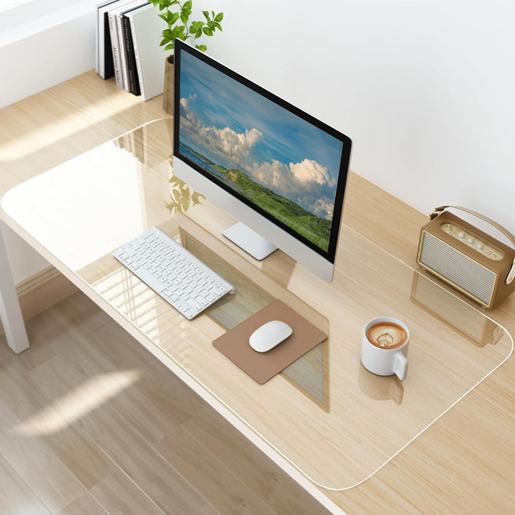 Clear Desk Mat, Non-Slip PVC Clear Desk Pad, Desk Protector Mat with Round Edge, Heat Resistant & Waterproof Clear Desk Writing Mat Desk Table Protector for Home and Office (47.2"*23.6")