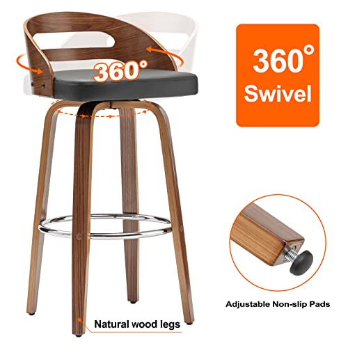 Bar Stools Set of 2, Swivel Low Back, Wood Frame with Cushion Seat, 24.6-Inch M238