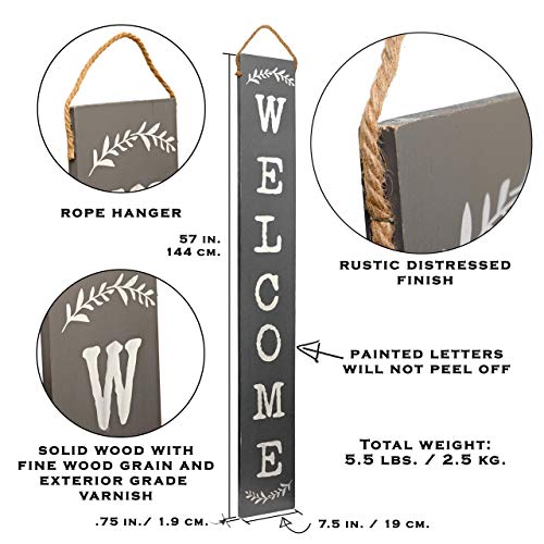 Tall Outdoor Welcome Sign for Porch, Modern Farmhouse Wooden Decor (Brown) B399