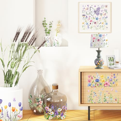 Botanical Flower Rub on Transfers for Furniture Crafts Decor, 10 Pcs T746231