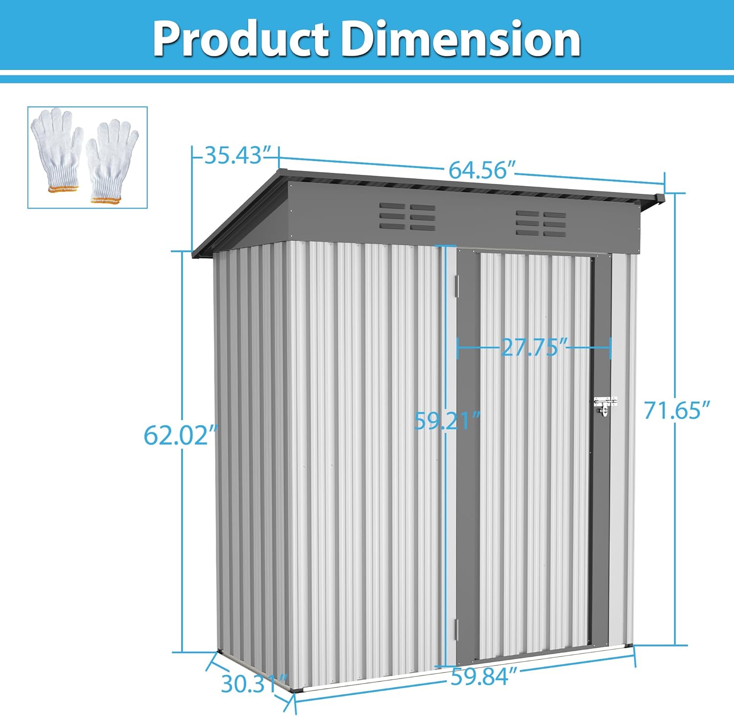 Metal Storage Shed 5x3 FT Outdoor Garden Cabinet with Lockable Doors V2911