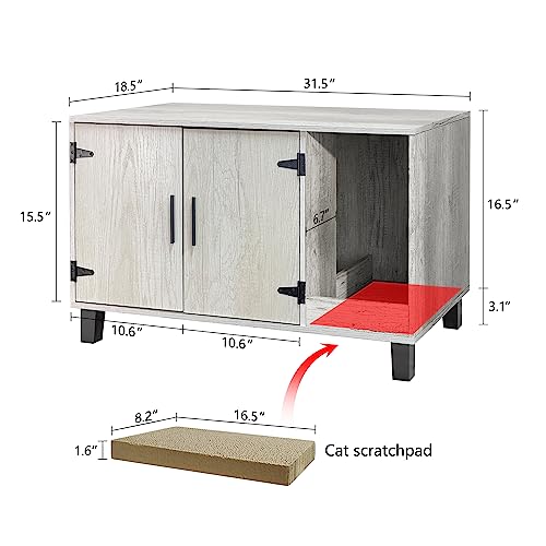 TaoHFE Litter Box Enclosure Cat Furniture with Scratch Pad (Pine) B593