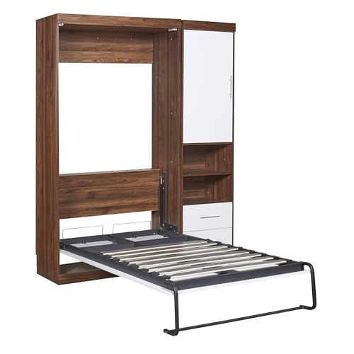 Murphy Bed with Cabinet, Foldable Wood Wall Bed for Guest Room, White T30875