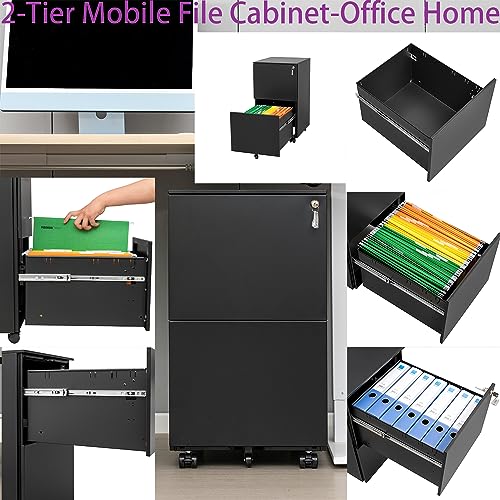 2-Drawer Mobile File Cabinet with Lock, Rolling Metal Filing Cabinet for Office, White H93309