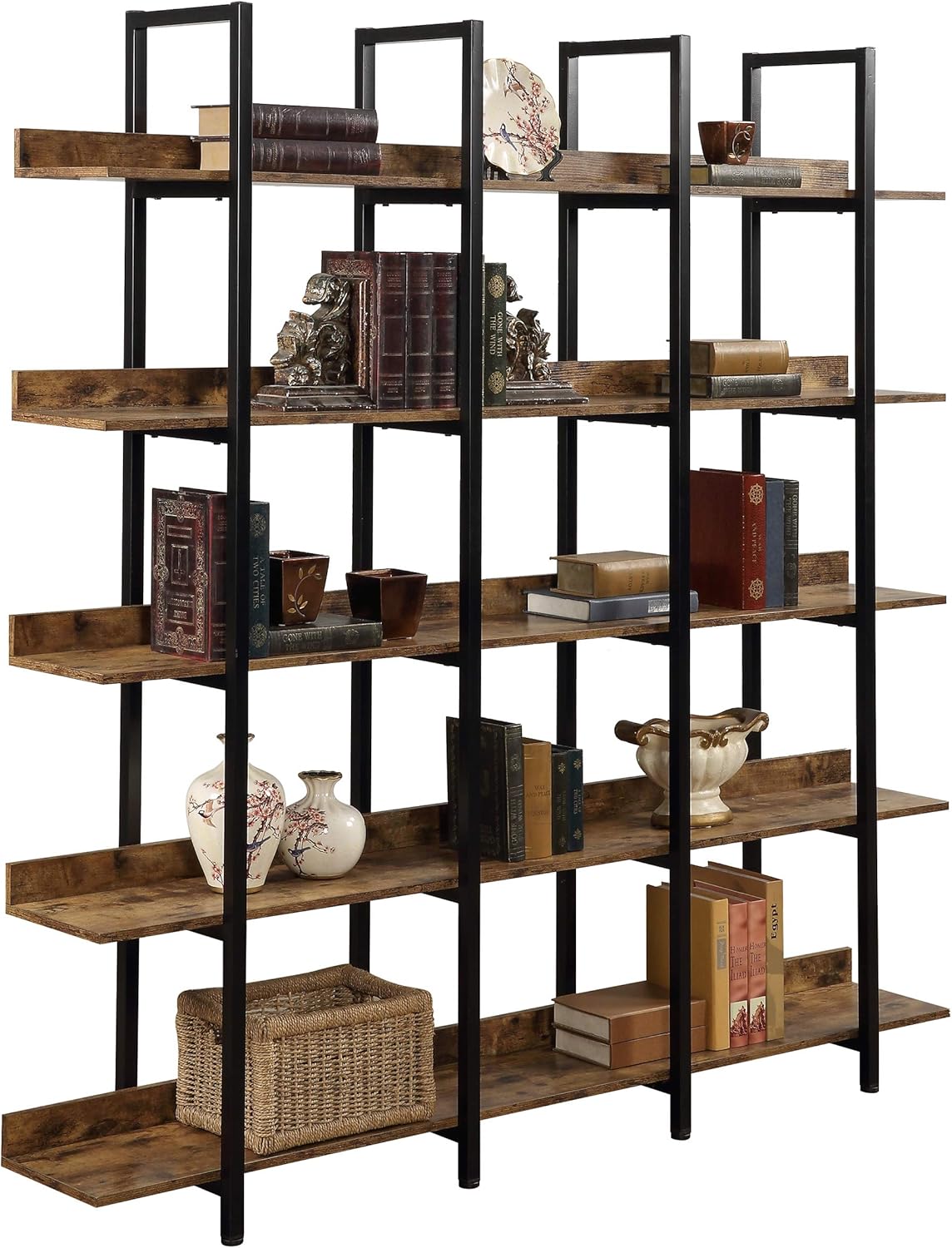 5 Tier Bookcase with Metal Frame, Vintage Industrial Style M7129
